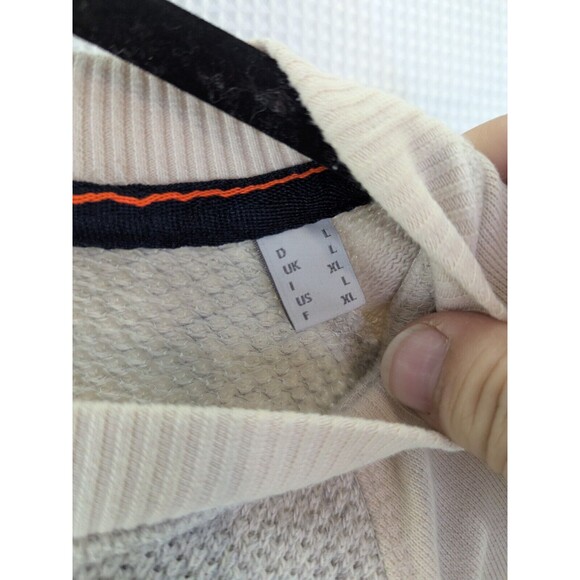 Men's Esprit Waffle Knit Crew Neck Long Sleeve Sweater Cream Gray Raglan L (D14) - Picture 9 of 9